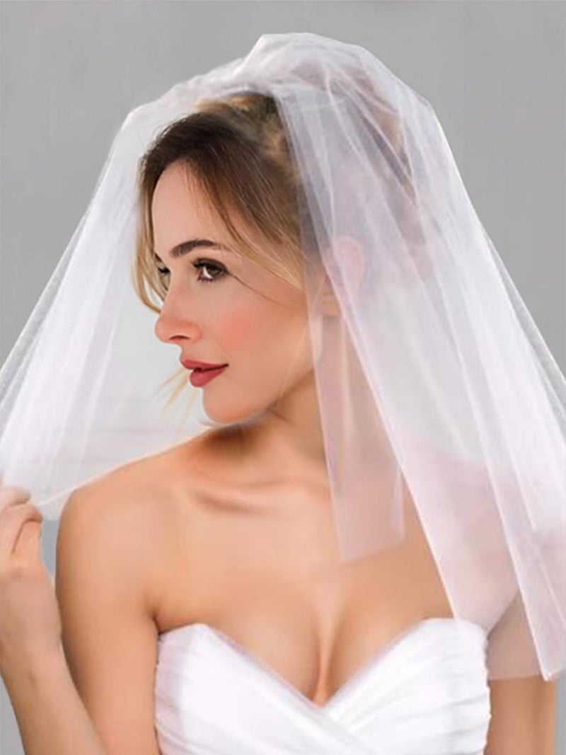 Aukmla Bride Wedding Veil 2 Tiers Short Shoulder Length Bridal Veils with Comb (White) - Image 5